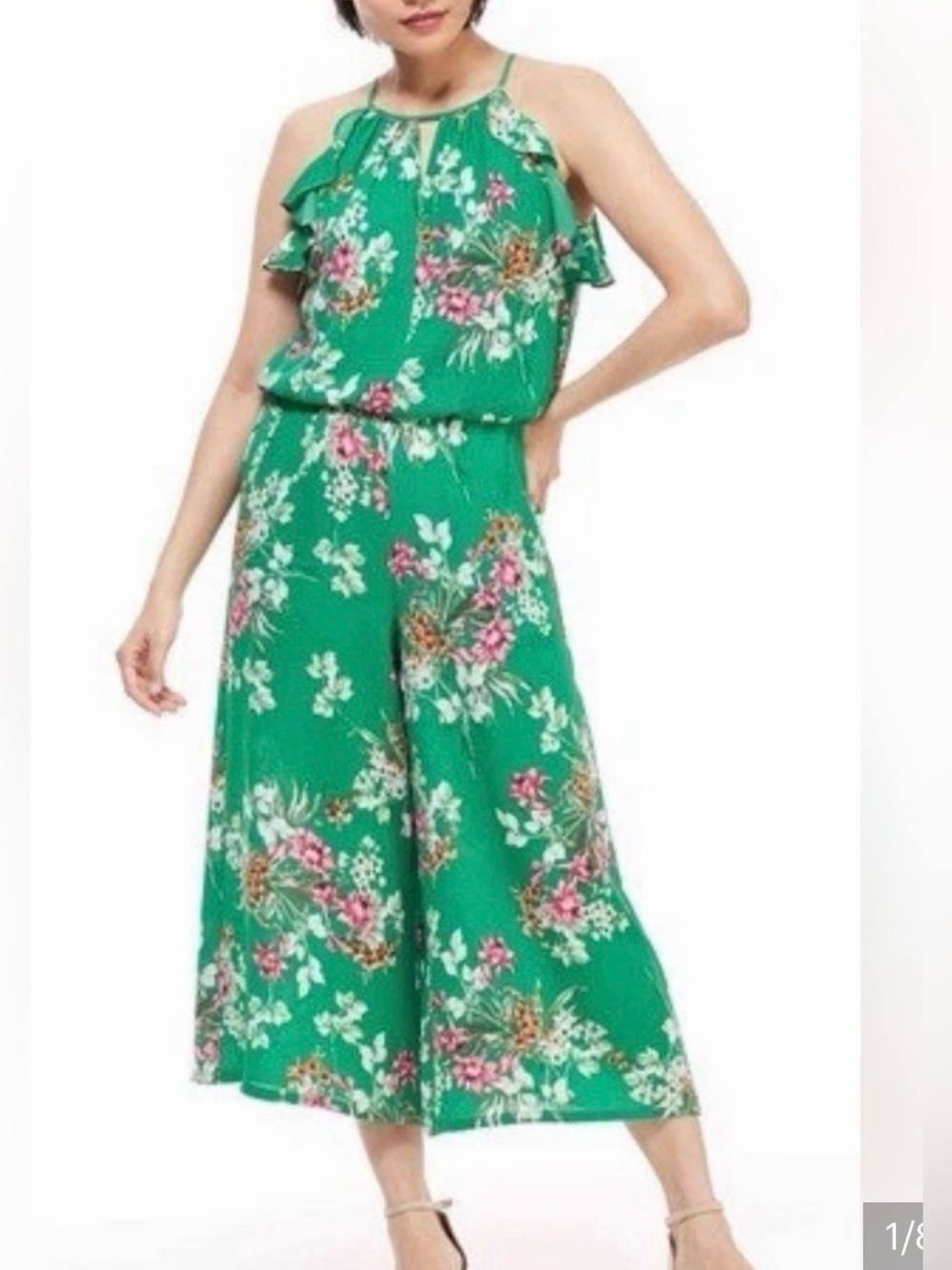 London Times Emerald Green Floral Romper - gorgeous and cool for summer. Size 8